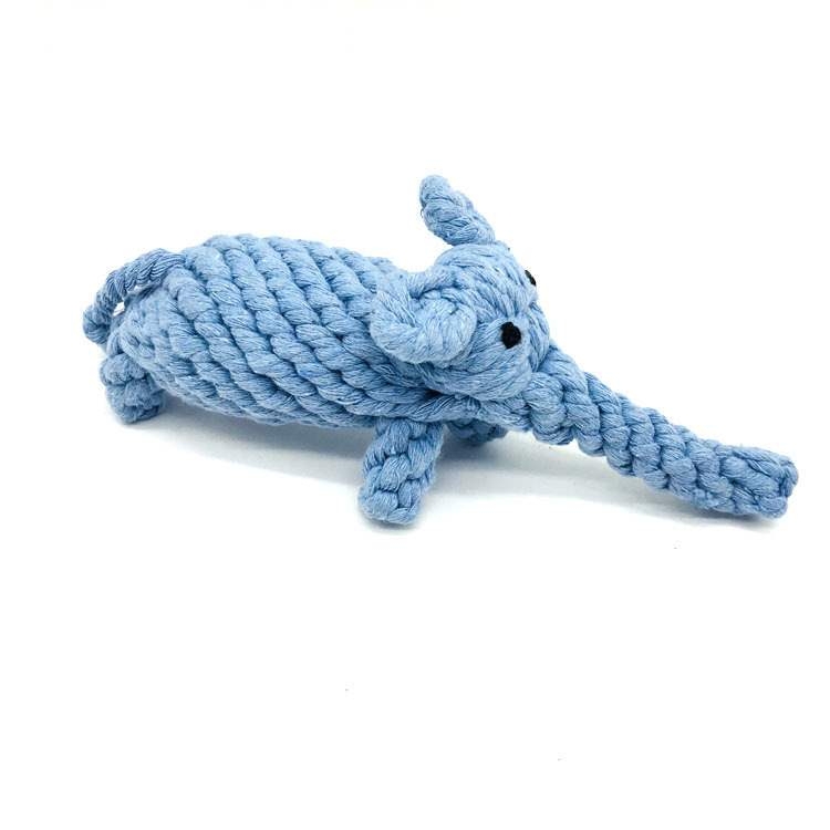 Cotton rope blue grey elephant shaped dog toy