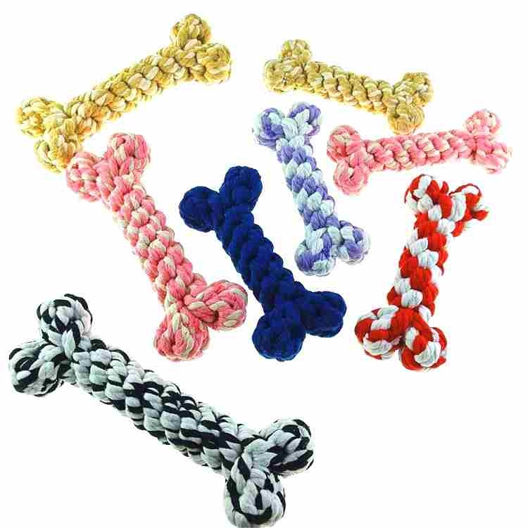 Cotton rope colourful bone shaped dog toy