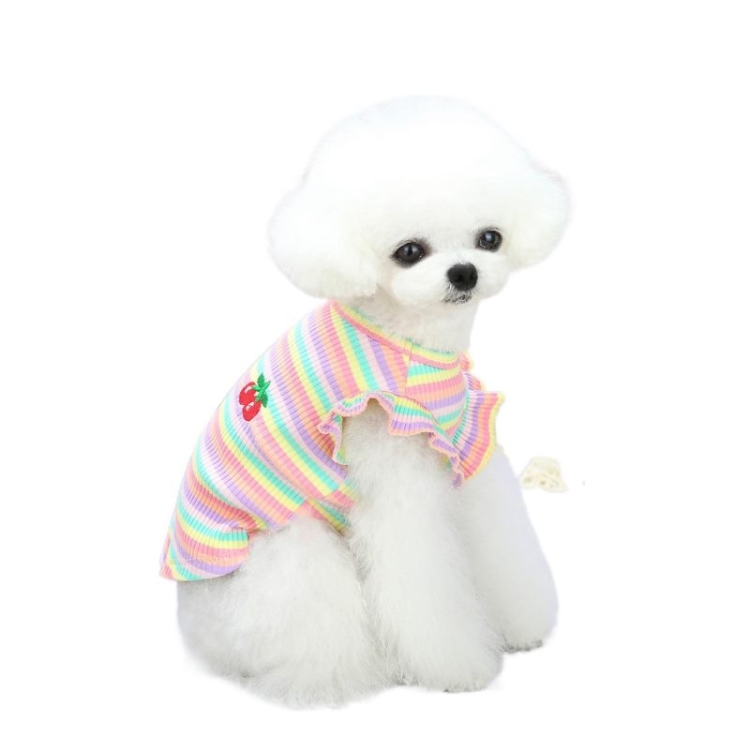 Summer yellow and pink dog clothes with cherry pattern