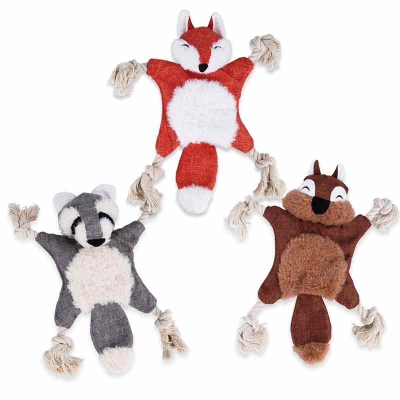 Plush fabric Monkey Fox Grizzly Tiger Squirrel Rabbit shaped  dog toy