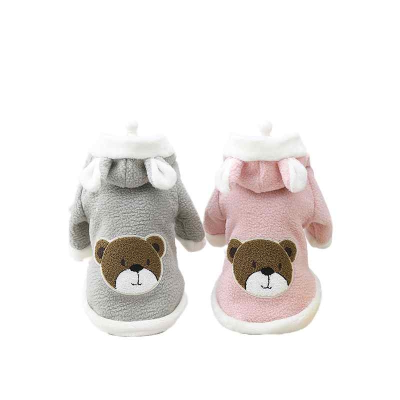 Winter pink grey dog clothes with bear pattern