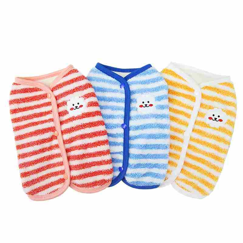 Winter red yellow blue stripe dog clothes with smile pattern