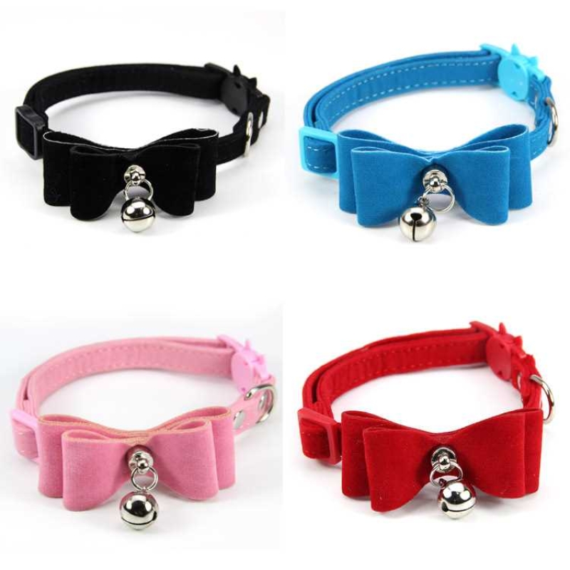 Polyester pink red blue black solid colour collar for cat and small dog