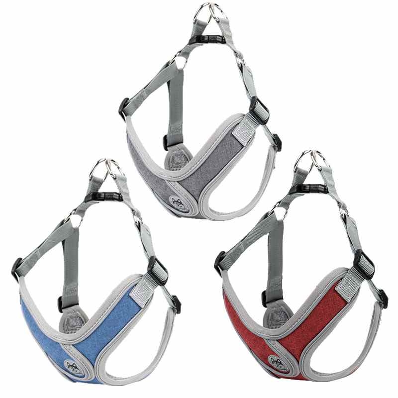 Polyester blue grey red purple harness with leash