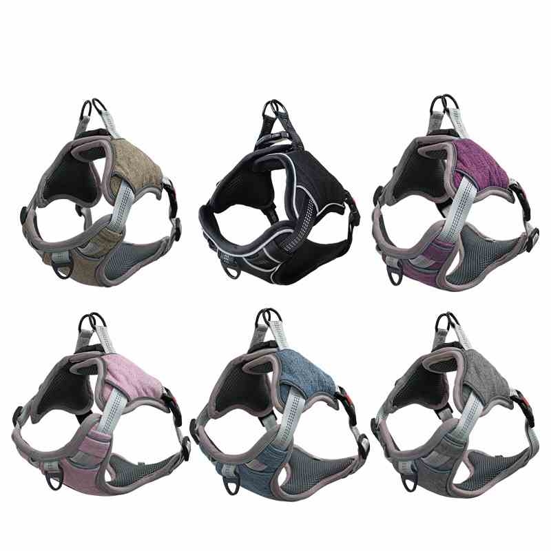 Polyester Blue Pink Grey Purple Brown Black solid colour pet harness
