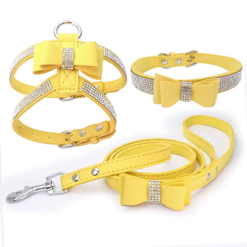 Double Layer Microfiber Bow Tie harness with collar and leash