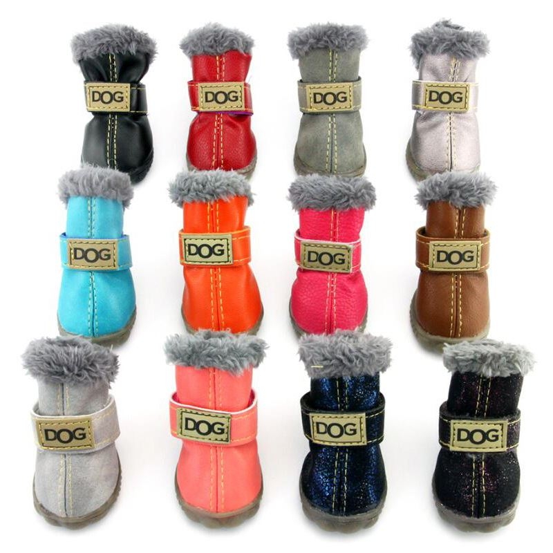 Winter pet shoes in various colors