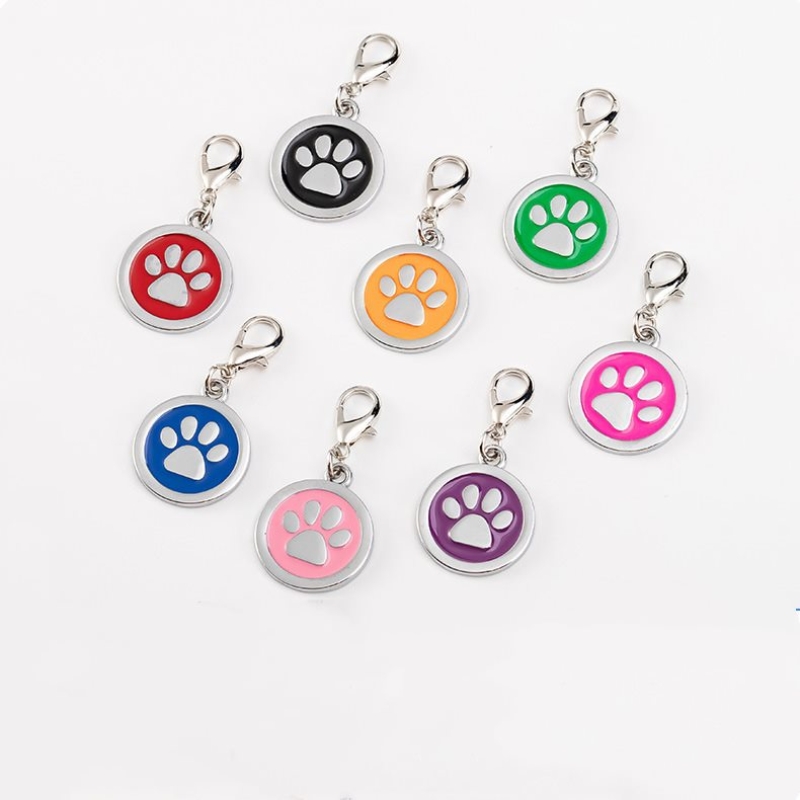 2.5cm round zinc alloy pet tag with footprint pattern