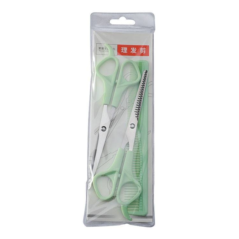 Blue green tooth scissors and flat scissors and comb in one set
