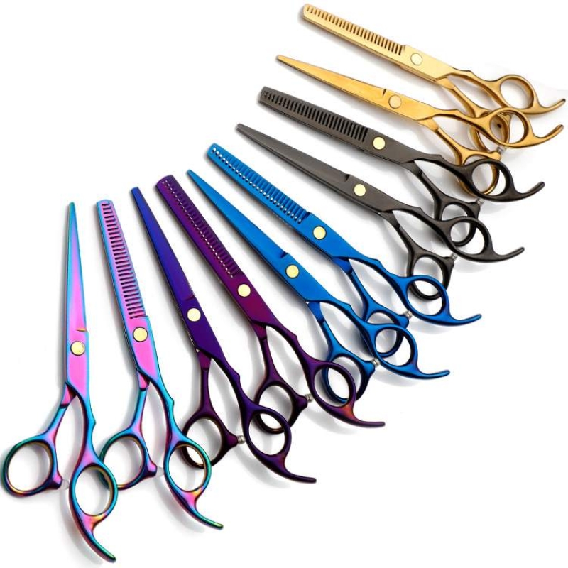Colourful flat and tooth scissors