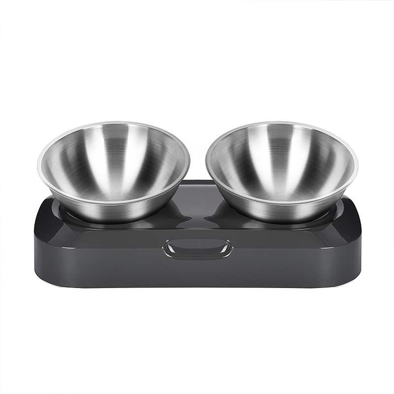 Premium Grey Pet Stainless Steel Food Bowl double Bowl