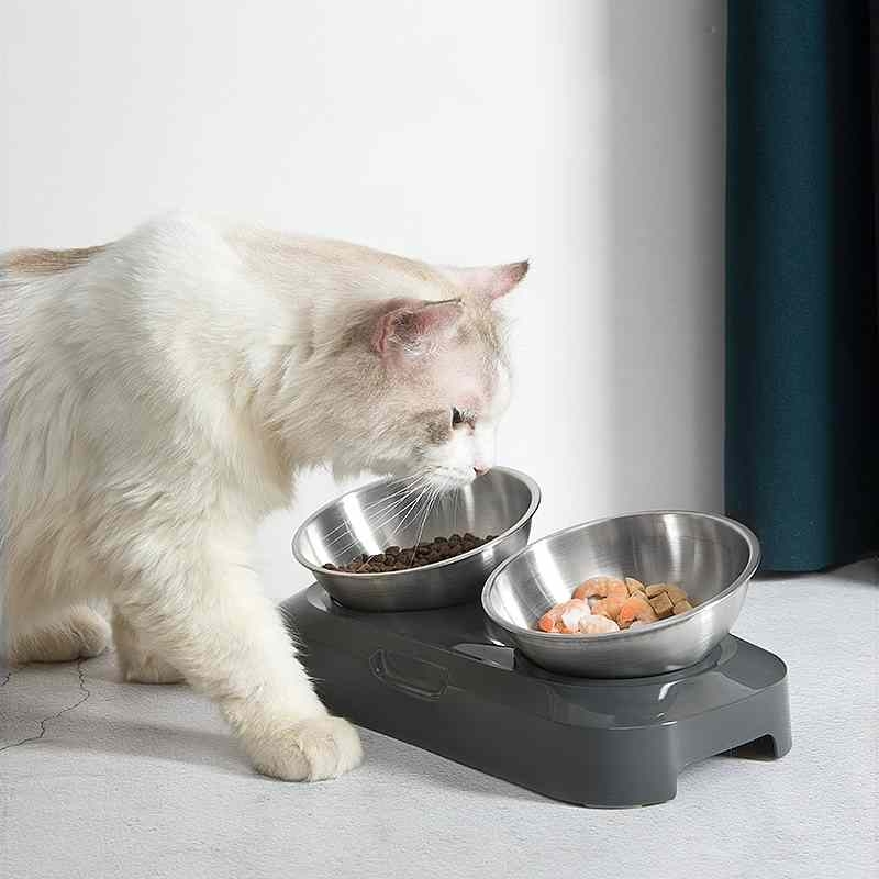Premium Grey Pet Stainless Steel Food Bowl double Bowl