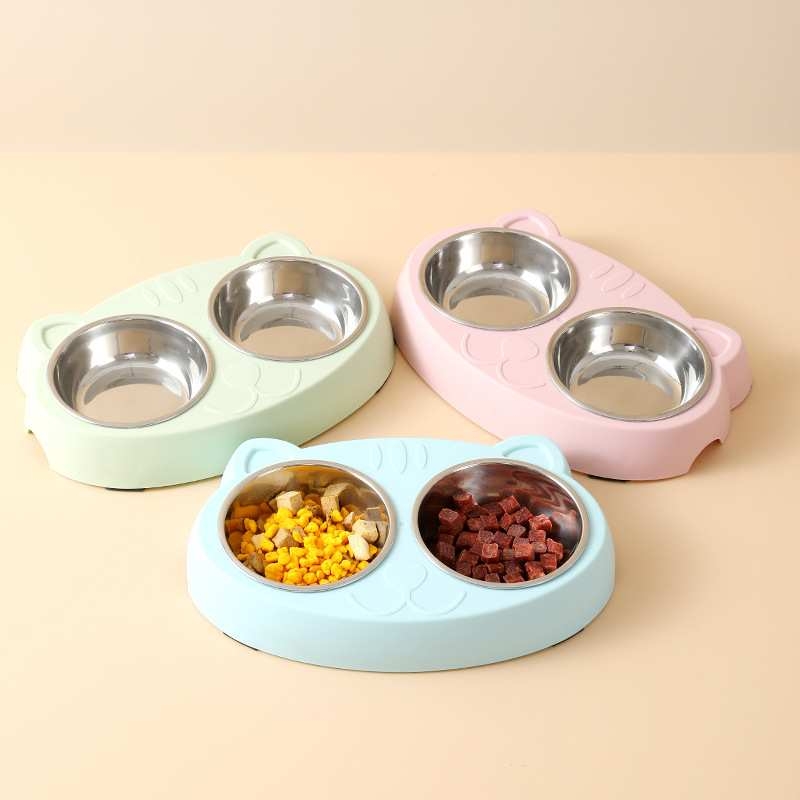 Cat ear pet double bowl wholesale