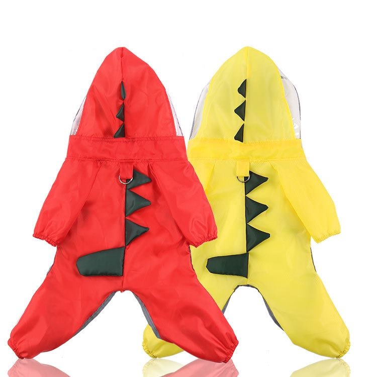 Dinosaur shaped red yellow pet raincoat