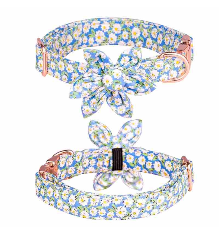 Cotton Red Yellow Black Blue pet collar with flower pattern