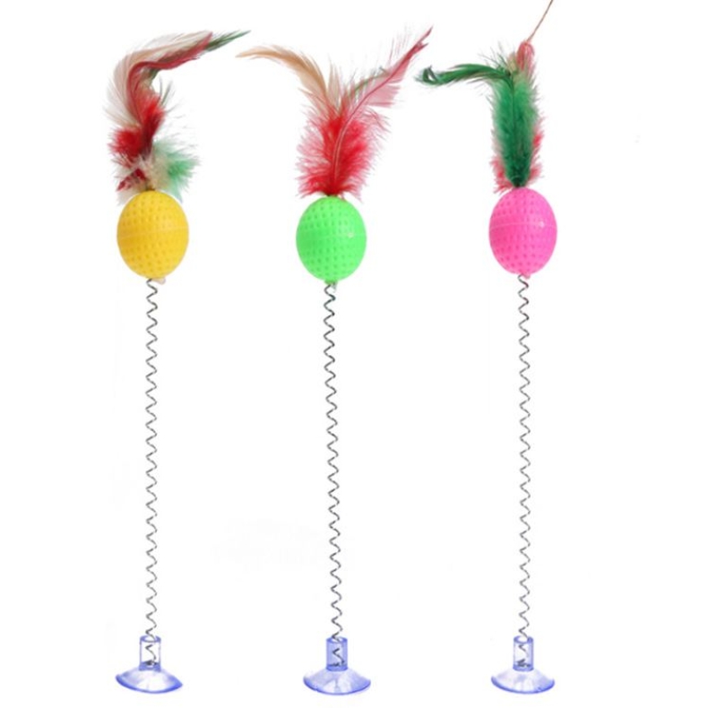 Feather funny cat stick with spring and colorful balls