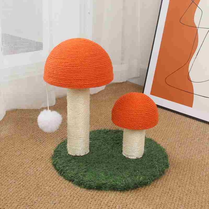 Cat climbing frame in various colors in the shape of sisal mushrooms