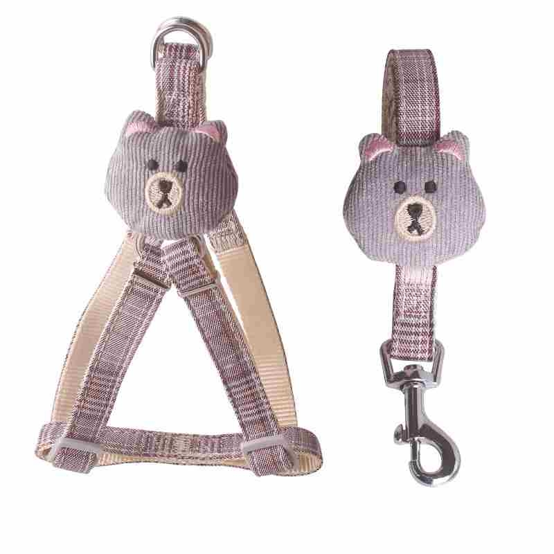 Cute bear doll blue pink grey red pet harness with leash