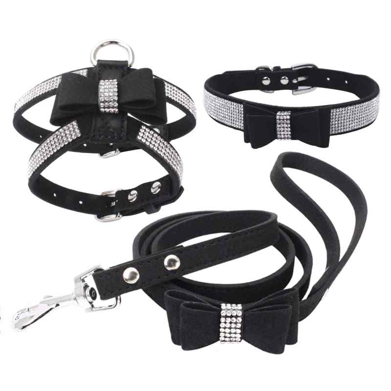 Double Layer Microfiber Bow Tie harness with collar and leash