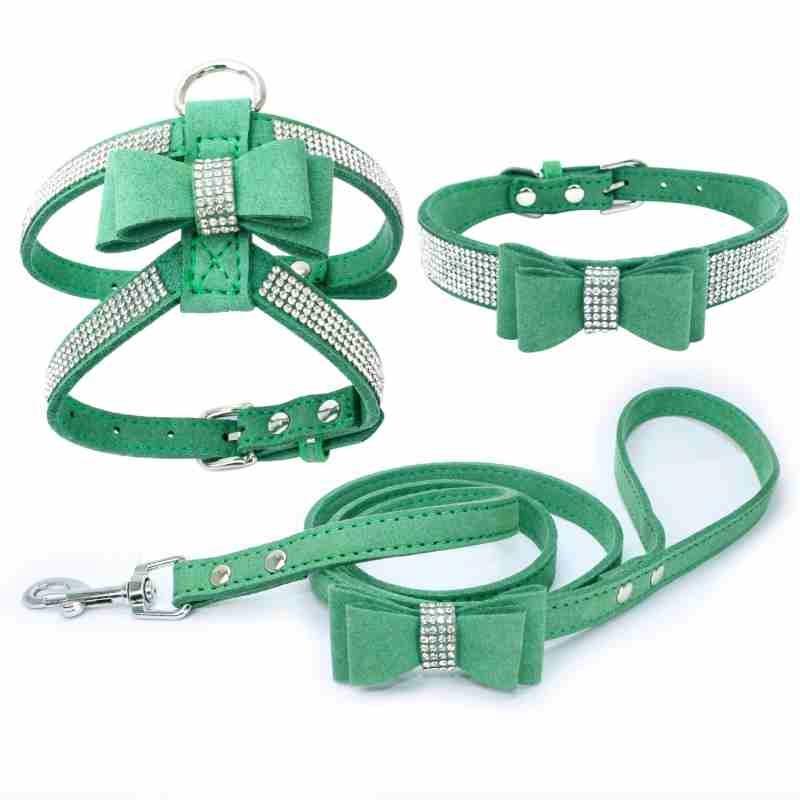 Double Layer Microfiber Bow Tie harness with collar and leash