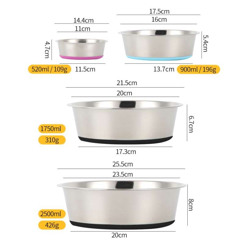 Multi Size Silicone Bottom Anti-Slip Cat Bowl Dog Bowl