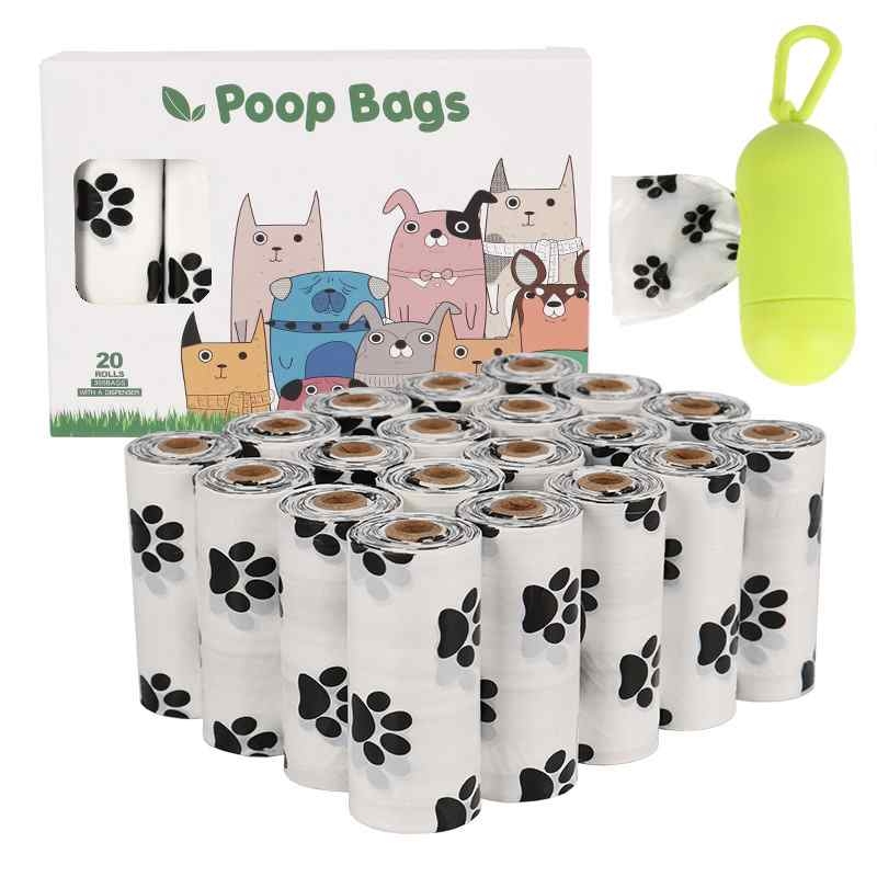 20 rolls degradable pet waste poop bag with dispenser