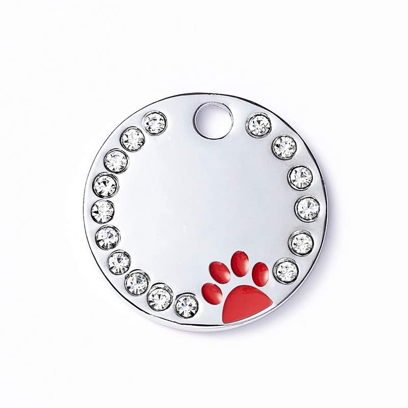 Round pet tag with dog footprint pattern