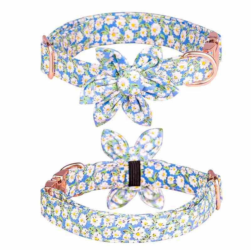 Cotton Red Yellow Black Blue pet collar with flower pattern